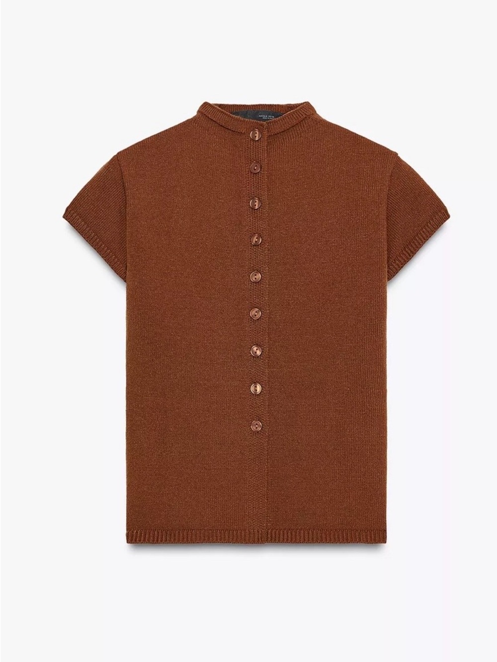 Zara Short-Sleeve Button-Front Knit Top - Brown